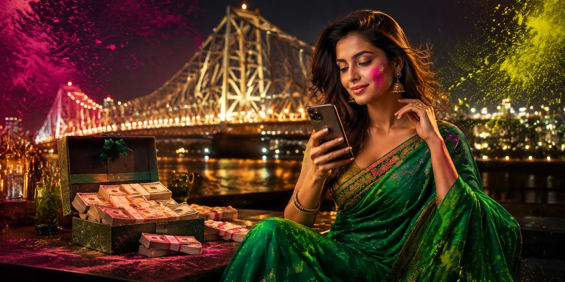 Indian woman enjoying mobile casino app